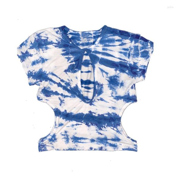 Canotte da donna T-shirt a maniche corte con scollo a V con motivo stampato in tinta unita T-shirt a maniche corte blu/verde/arancione/multicolore