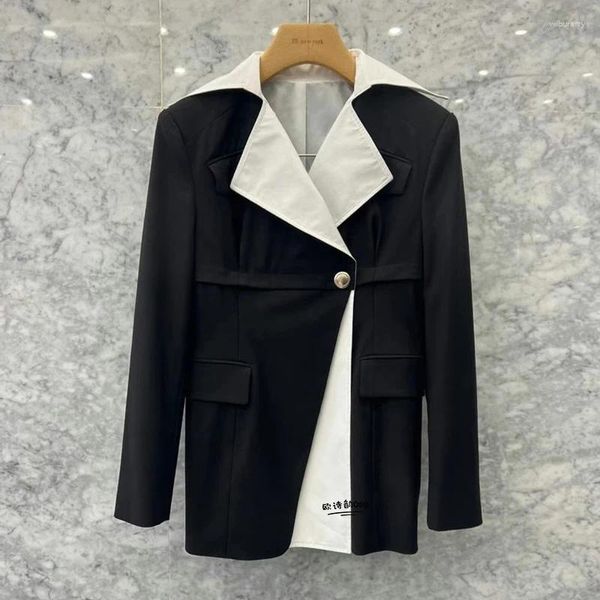 Ternos femininos superaen outono e inverno 2023 estilo coreano solto moda preto branco retalhos terno lapela blazers