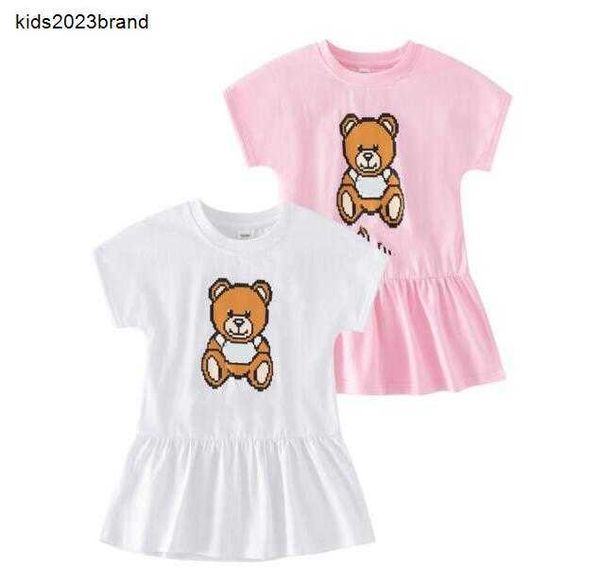 New Baby Girls Brand Dress Summer Letters Stampato Cartoon Bear Abiti Bambini Abito a maniche corte Ragazza in cotone Gonne Vestiti per bambini