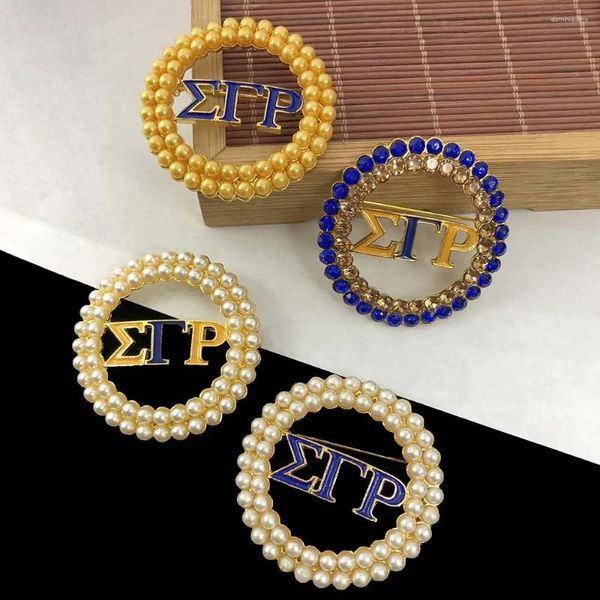 Broches feitos à mão grego fraternidade sigma gamma rho rotundidade broche de pérola acessórios para festa de casamento