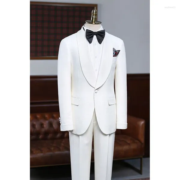 Herrenanzüge Luxus Weiß Für Männer Gerade Einreihig Schal Revers Elegant Komplettes Set Ein Knopf 2 Stück Jacke Hose Maßgeschneidert