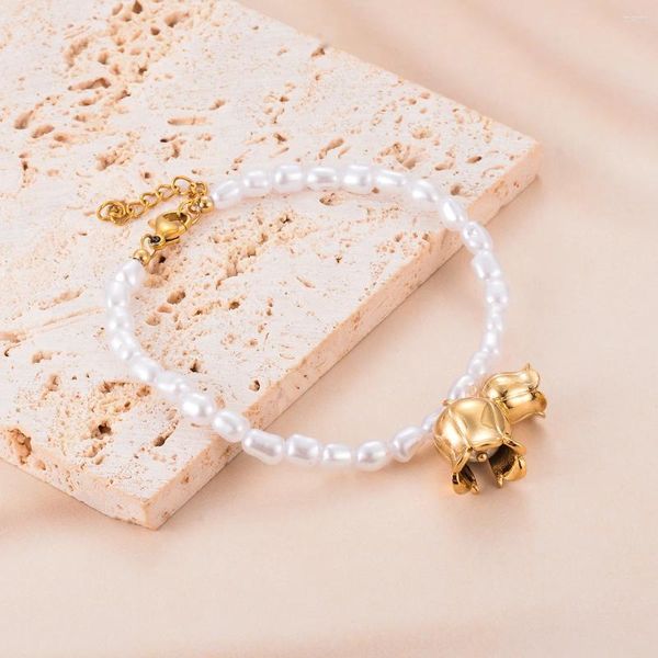 Link Armbänder Vintage Imitation Perle Armband Edelstahl Glocke Orchidee Charme Exquisite Frauen Mode Schmuck Großhandel