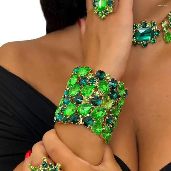 Bangle Stonefans Cristal Verde Exagerado Mulheres Acessórios de Mão Designer de Luxo Geométrico Strass Pulseira Praia Jóias
