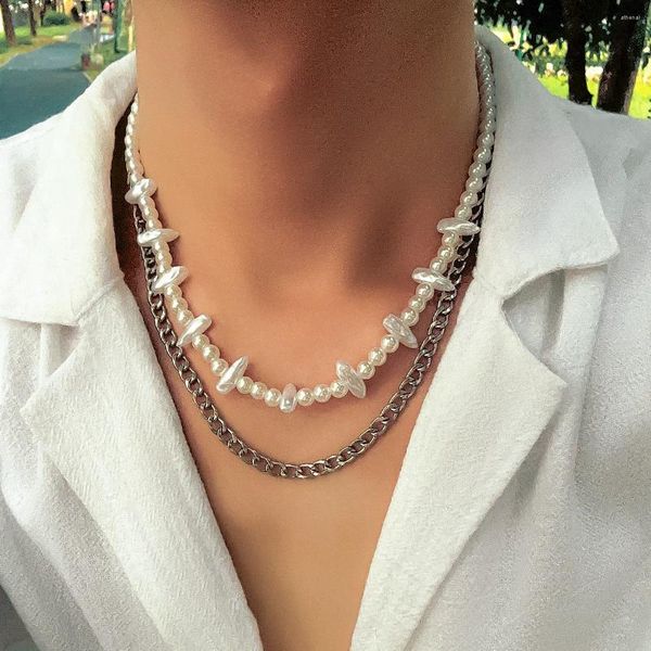 Halsband Layered Imitation Perle Perlen Halskette Für Männer Trendy Perlen Ketten Kragen Am Hals 2023 Mode Schmuck Zubehör Geschenke