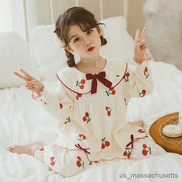 Pijamas crianças pijamas primavera outono novo algodão 2023 manga longa estilo princesa moda all-match meninas roupas conjunto de duas peças doce impressão r231108