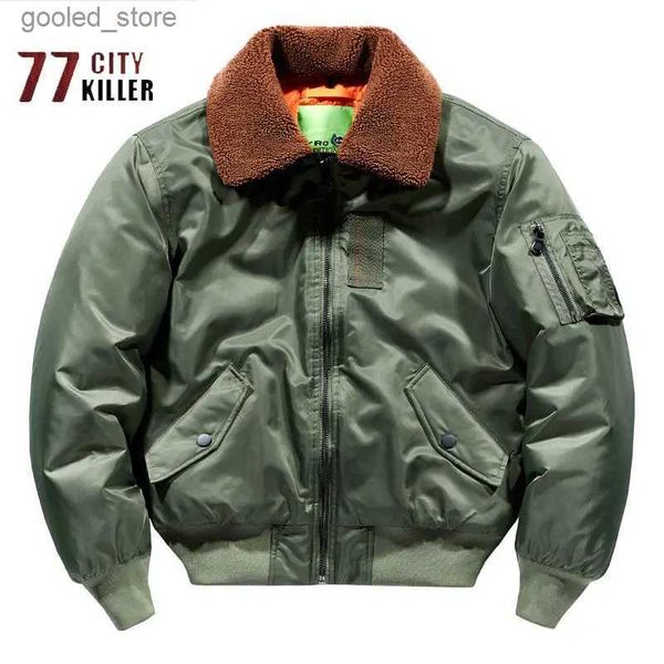 Giacche da uomo Giacca da pilota Air Force Ma1 Collo di pelliccia staccabile Parka termico ispessito Tattiche militari all'aperto da uomo Top Ropa Hombre Q231109