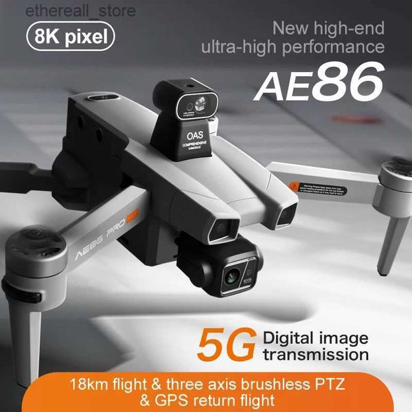 Drohnen AE86 Drone 8K HD Dual Kamera FPV 3-Achsen Anti-Shake Gimbal Luftaufnahmen Bürstenlosen Motor Hubschrauber faltbare RC Quadcopter Q231108