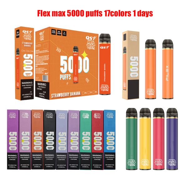 E-Zigaretten Original Flex Maxi 5000 Züge 850 mAh 12 ml Vorfüllgerät Einweg-E-Zigaretten-Zulassung 17 Geschmacksrichtungen Puff Tornado