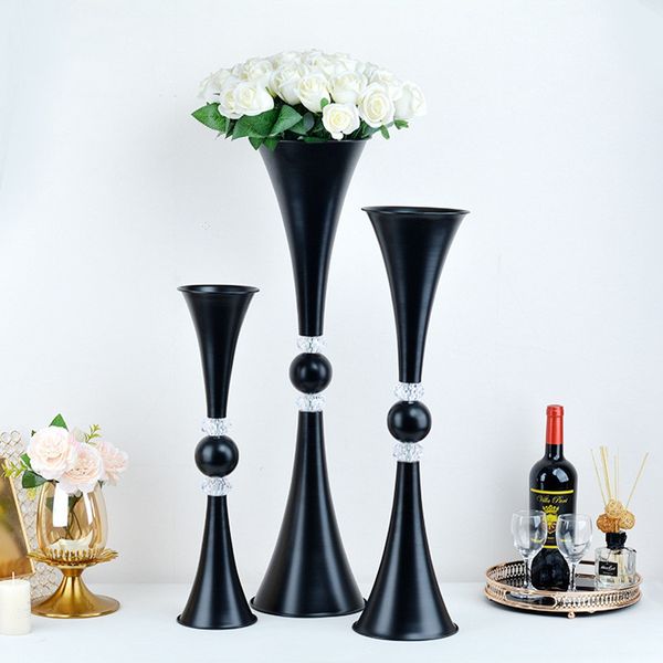 Decorazione all'ingrosso H50cm 95cm argento / bianco / oro Vaso di fiori nero Forma di tromba Vaso di cristallo Centrotavola per matrimoni Centrotavola per fiori Piombo stradale imake761