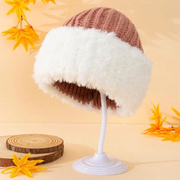 Береты, зимняя пушистая и утолщенная шерстяная шапка для женщин, универсальная теплая шапка с большим обхватом головы и маленькими вязаными ушками