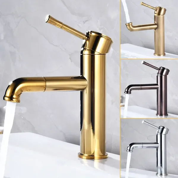 Badezimmer-Waschtischarmaturen, leichtes, luxuriöses Hauptbecken aus Kupfer und Kaltwasserhahn können um 360 Grad gedreht werden. Goldenes antikes Waschbecken