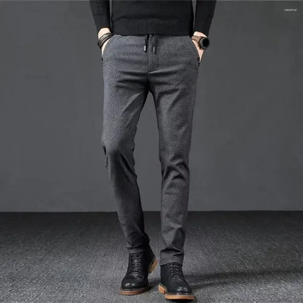 Мужские брюки, мужские длинные брюки, прямые стильные брюки среднего возраста с эластичной резинкой на талии, с мягкими карманами, формальные для A