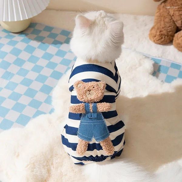 Costumi per gatti Tuta a righe per animali Primavera Autunno Vestiti per cani di taglia media e piccola Pigiama dolce Modello simpatico cartone animato Camicia per cucciolo di gattino Barboncino Maltes