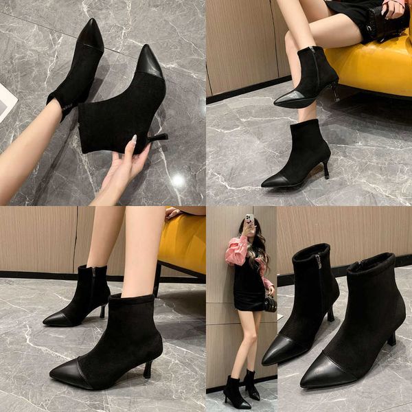 Botas de qualidade apontadas salto pequeno curto para mulheres novo estilo temperamento elástico meias altas moda combinação versátil fino