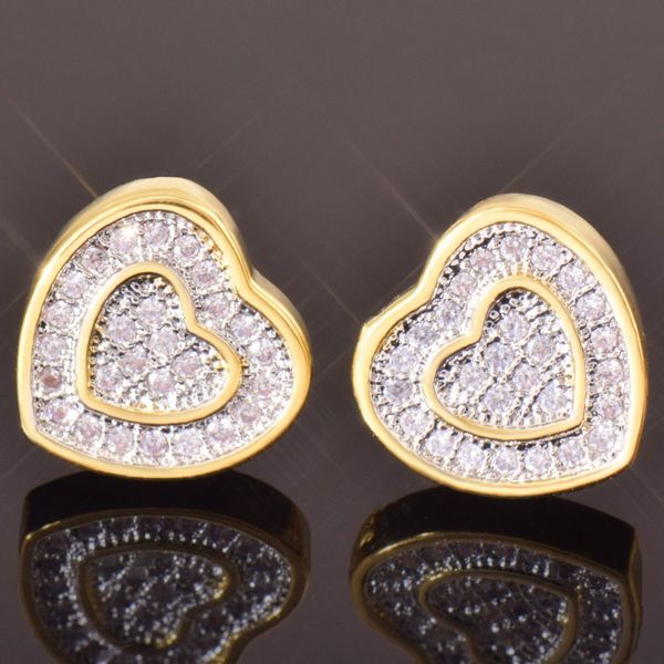 18k ouro hip hop cz zircon coração brincos studs para presentes masculinos e femininos gelado fora diamante brincos punk rock rapper jóias