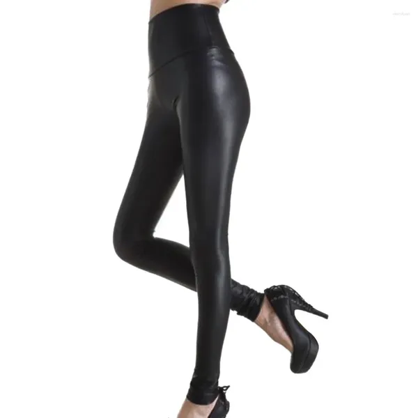 Leggings da donna Pantaloni in ecopelle a vita alta moda coreana Pantaloni autunno inverno neri in PU per il tempo libero, lavoro, casa