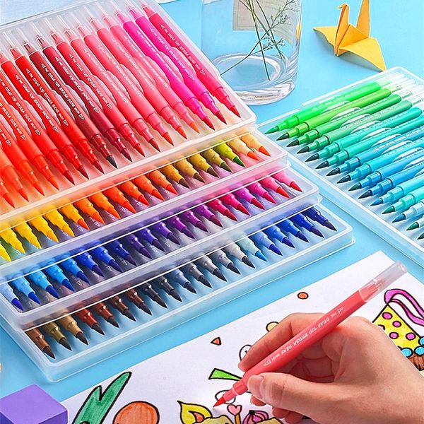 Pennarelli 100COLORI Set di penne per acquerello con testa morbida per bambini Penna per pittura artistica lavabile Penna per marcatura colorata a doppia testa a base d'acqua 230408