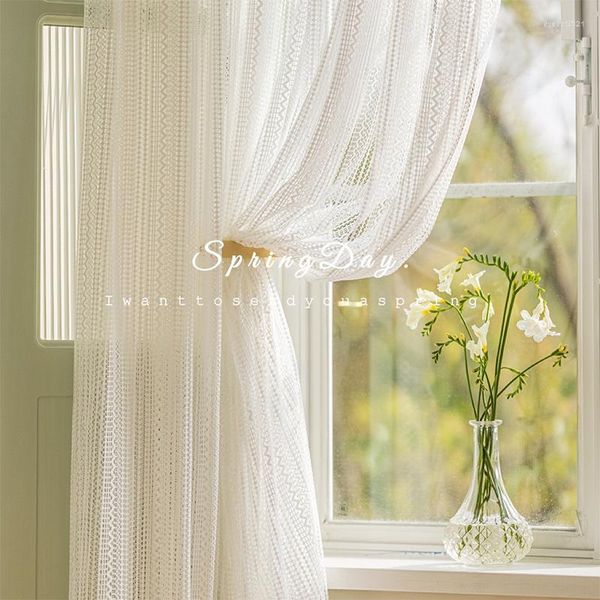 Cortina linda janela de renda branca coreana