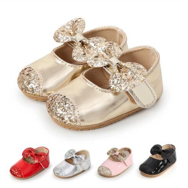 Erste Wanderer Baywell Baby Mädchen Schuhe und Haarband Säuglingskleinkind Mode PU Pailletten Bowknot Rutschfeste Prinzessin First Walker Taufe Schuhe GC2022