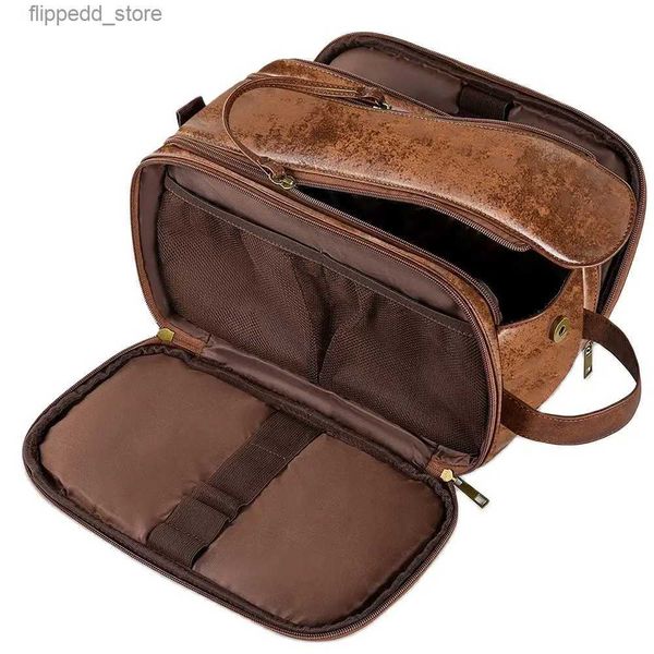 Sacos cosméticos Viagem Cosméticos Maquiagem Banheiro Sacos para Mulheres Necessaire Kit Homens de Negócios Couro Higiene Pessoal Barbear Dopp Kit Organizador Q231108