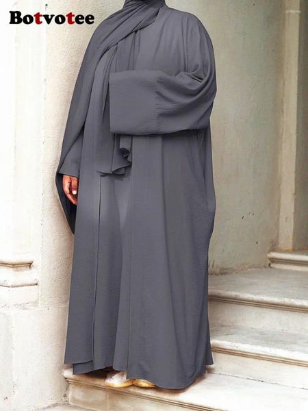 Ethnische Kleidung Botvotee Langarm Abayas für Frauen 2023 Mode Elegante Feste Lose Spitze Up Kleider Vintage Casual 2 Stück Muslimischen Sets