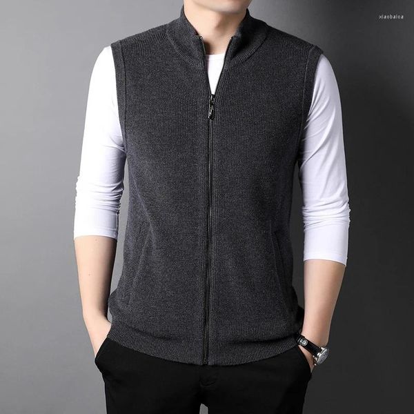 Coletes masculinos Cardigan Colete de Lã Outono e Inverno Engrossado Estilo Coreano Tendência Tricô Redondo Pescoço Camisola Colete