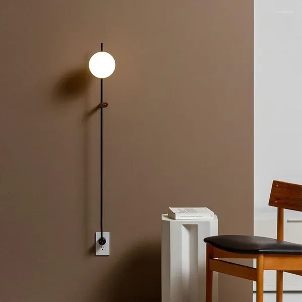 Lampade da parete Cablaggio Tipo di presa libera Lampada a LED Semplice palo lungo El Art Ferro Vetro Sconce Luce Soggiorno Corridoio Apparecchio di illuminazione