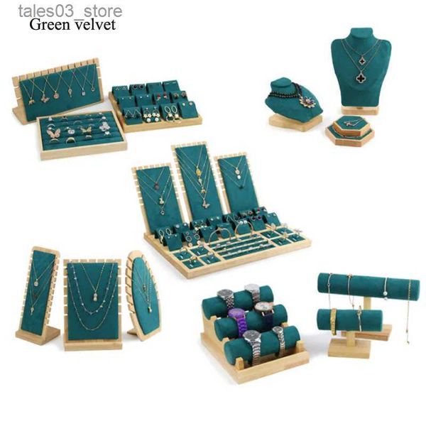 Caixas de jóias de madeira colar verde pulseiras brincos conjunto display stand suporte de exibição de jóias suporte de veludo caixa de jóias organizador atacado q231109