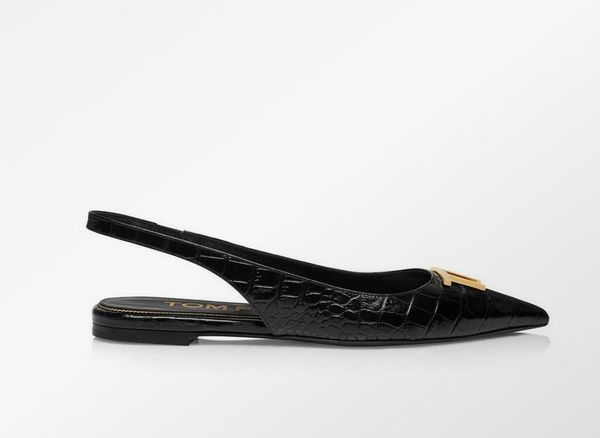 Top Luxo TF Mulheres Laminado Nappa Couro Slingback Bailarina Sandálias Planas Sapatos Corrente Lin Cadeado Pontudo Senhora Gladiador Sandalias Festa Casamento