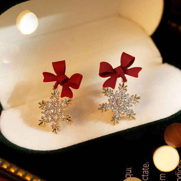 Stud Red Bow Düğüm Kar Taneleri Kadınlar İçin Damla Küpe Noel Noel Baba Kardan Adam Küpe Kızlar Noel Mücevher Hediyeleri 231109