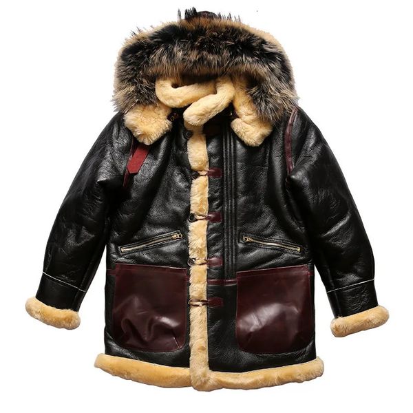 Pele masculina faux inverno de alta qualidade espessada b7 bombardeiro jaqueta de pele de carneiro shearling piloto lã original ecológico casacos de couro genuíno 231108