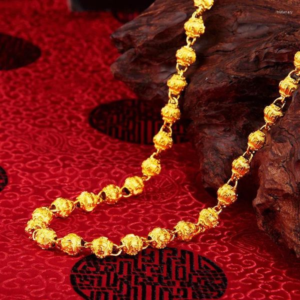 Подвески, роскошное ожерелье из 24-каратного желтого золота с шариками и бусинами для женщин, винтажная цепочка на ключицы, не выцветает, годовщина свадьбы, подарок высокого ювелирного искусства