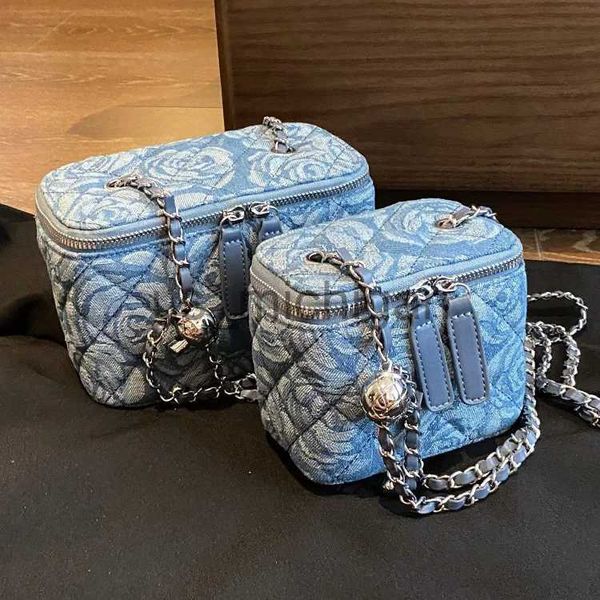 Sacos de noite de luxo marca feminina denim floral impressão crossbody saco simples corrente pequena caixa quadrada jeans saco do mensageiro j231109