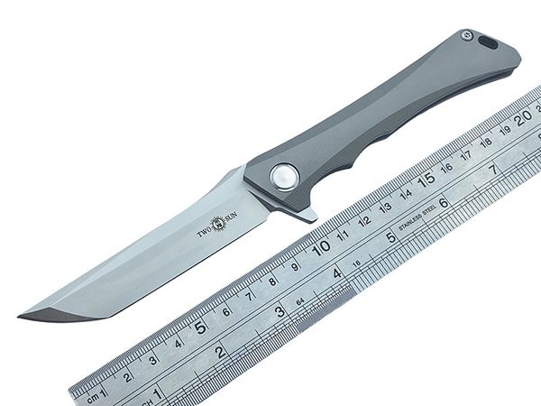 Складной нож TwoSun, 8,188 дюйма, с лезвием D2, ручкой из титанового сплава, инструмент для кемпинга на открытом воздухе, TS59-D2-Plain Edge
