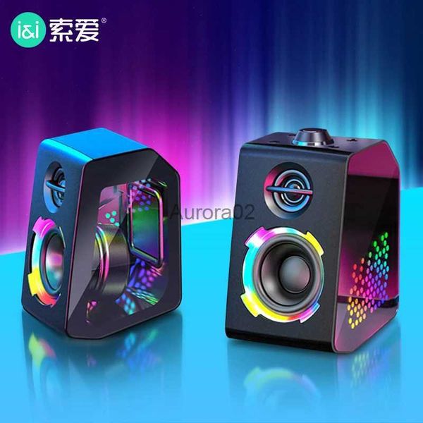 Alto-falantes de computador SOAIY SH20 RGB Iluminação Jogo Desktop Alto-falante duplo Transparente Bluetooth Alto-falante Surround Estéreo Ativo Alto-falante de computador YQ231103