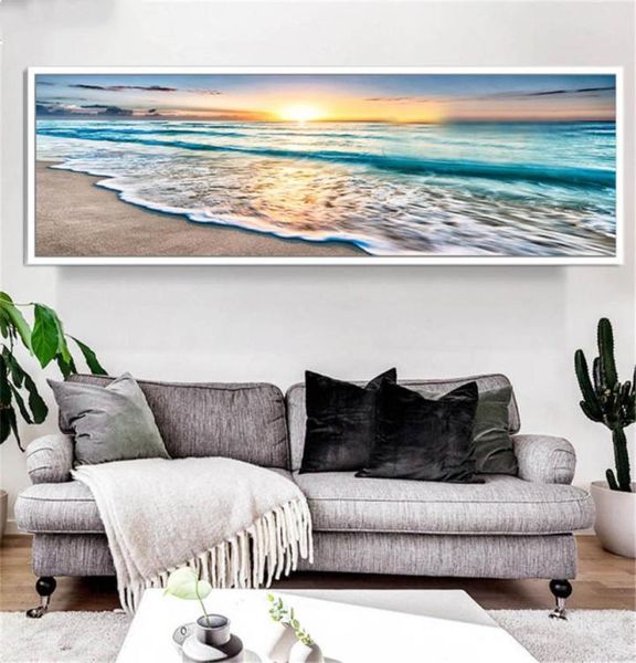 5d diy quadrado redondo pintura diamante tamanho grande paisagem praia onda nascer do sol sobre o mar conjunto de arte mosaico bordado diamante as22929232