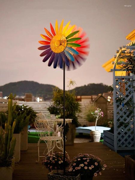 Decorações de jardim retro arte de ferro luz solar moinho de vento ao ar livre decoração giratório quintal villa paisagem criativa