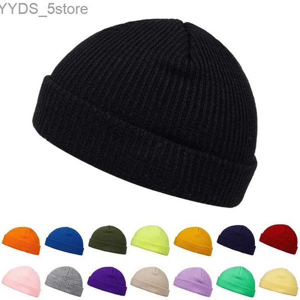 Beanie / Skull Caps Outono Inverno Melão Cap Homens Mulheres Chapéu De Malha Beanie Skullcap Sailor Caps Cuff Curto Brimless Retro Estilo Marinha Chapéus Casquette YQ231108