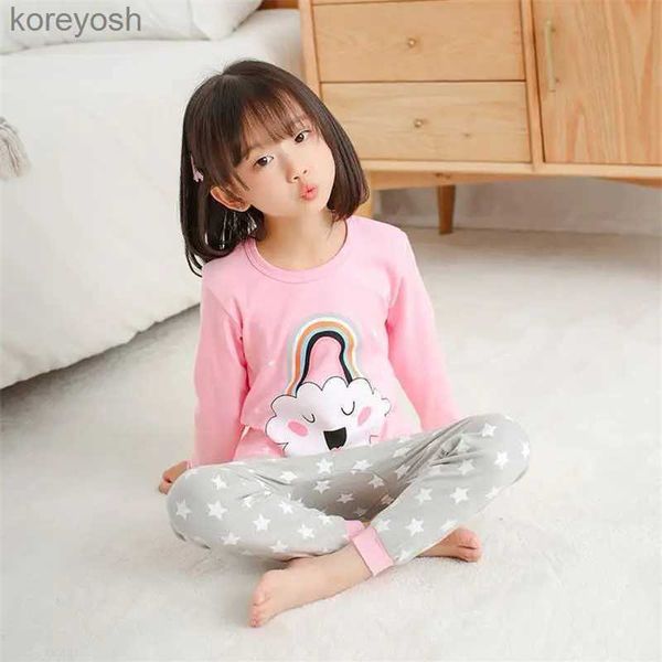 Pyjamas Vollärmelige Baumwollpyjamas für Mädchen Kinder Nachtwäsche Pyjamas Mädchen Teenager Jungen Cartoon Pyjama Sets Nachtanzüge für KinderL231111