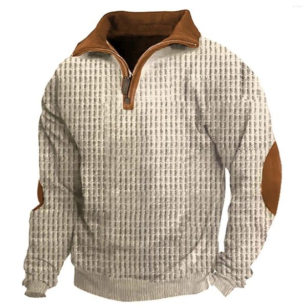 Felpe con cappuccio da uomo Pullover vintage da uomo Magliette con cerniera Colletto alla coreana Felpa con cuciture Allenamento Autunno Inverno Retro All-Match