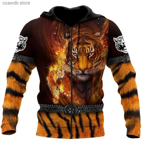 Erkek Hoodies Sweatshirts Erkekler 3D Baskılı Hoodie Lion Tiger Sıradan Spor Külot Fermuar Kazak T231109