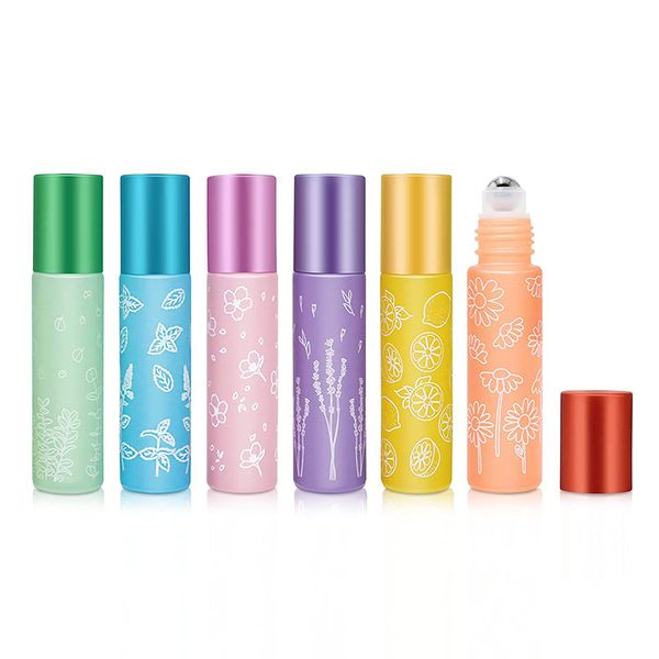 10ml Cam Silindir Şişeleri Baskı Taşınabilir Parfüm Esansiyel Yağ Şişesi Mini Makaron Renk Kozmetik Şişe