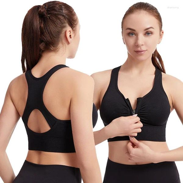 Completo da yoga Donna Zip frontale Reggiseni sportivi Push Up Gilet intimo Wireless Post-reggiseno Attivo Palestra Allenamento Top Taglie forti