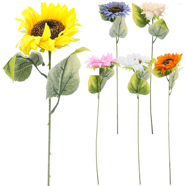 Dekoratif çiçekler 6 adet parti buketleri narin ayçiçeği yapay kapalı sahne ipek simülasyon ev dekor