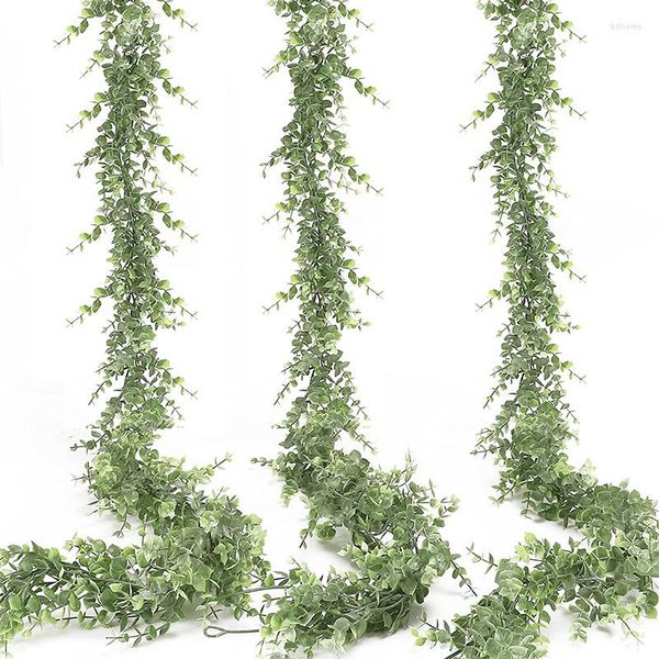 Flores decorativas 5 pacotes artificial eucalipto guirlandas de vegetação falsa videiras faux plantas penduradas para mesa de casamento arco de pano de fundo