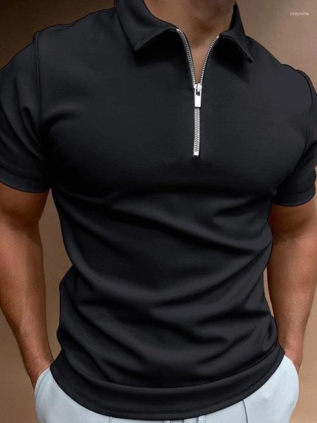 Camisas masculinas moda solta polo colarinho sólido verão streetwear manga curta tee para homens 2023 casual zip chique tops roupas