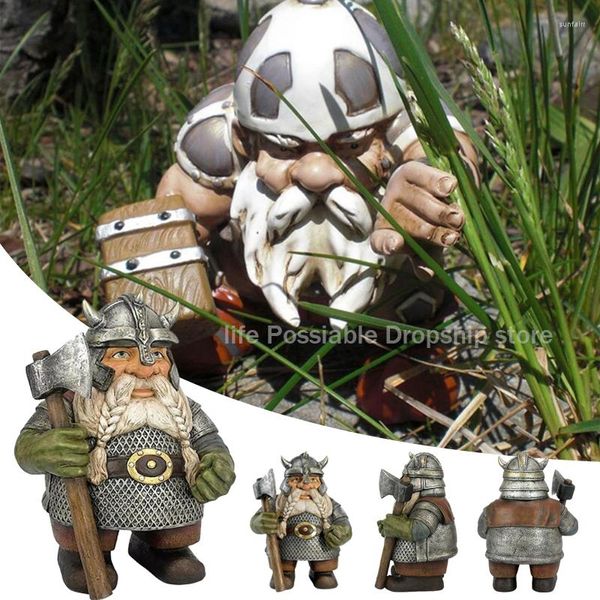 Decorações de jardim Resina Artesanato Exibir simulação de molde Miniature Viking Victor Nórdico nórdico Gnome Figurina estátua decoração para Gard Yard Yard