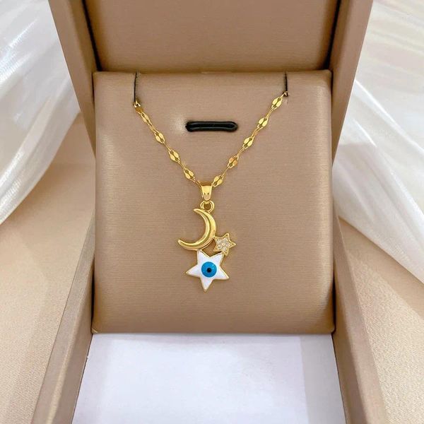 Pingente colares zircon lua estrela olho colar para mulheres banhado a ouro aço inoxidável festa de natal jóias presente collier femme