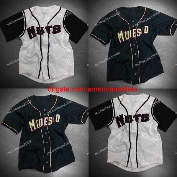 Baseball Jerseys Herren Modesto Nuts Weiß Schwarz Custom Double Stitched Shirts