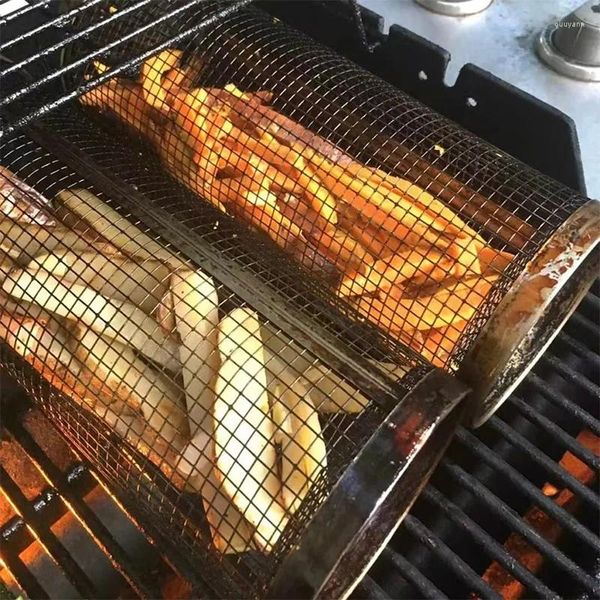 Ferramentas de aço inoxidável churrasqueira grelha grelha acampamento ao ar livre churrasco tambor grelhar cesta fogueira grade piquenique panelas para cozinha